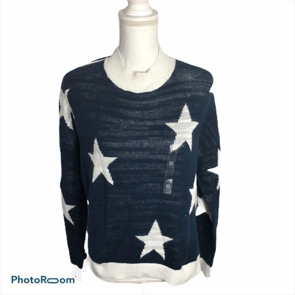 Tommy Hilfiger Jeans Intarsia Sweater NWT XS Linen Women’s Blue White Star Print
